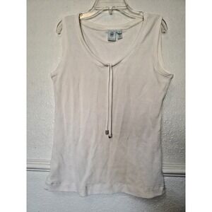 Nu Sport Tank Top Cream Beige Drawstring Neckline Womens Size L Large